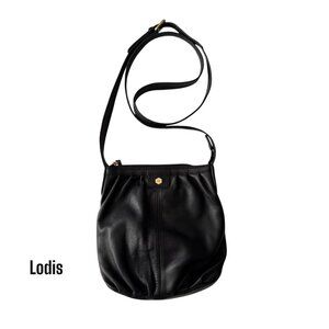 Lodis Black Leather Crossbody Bag Adjustable Strap Interior Staining AS IS